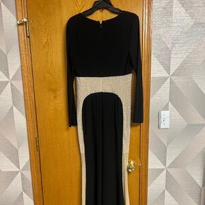 Xscape Black and Gold Long Sleeve Dress